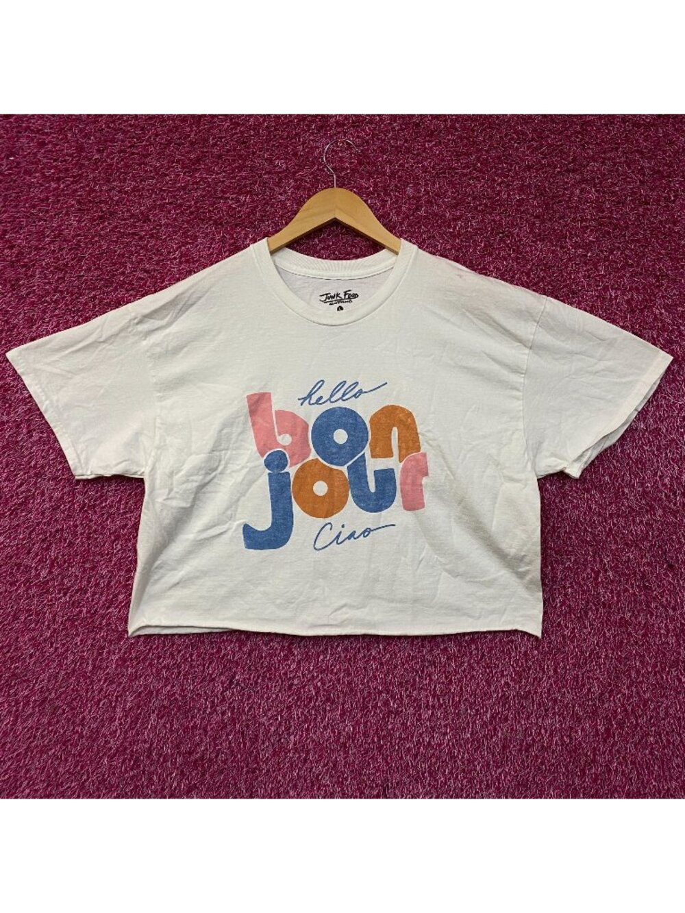Junk Food Clothing Bonjour Ciao Crop Graphic Tee Large